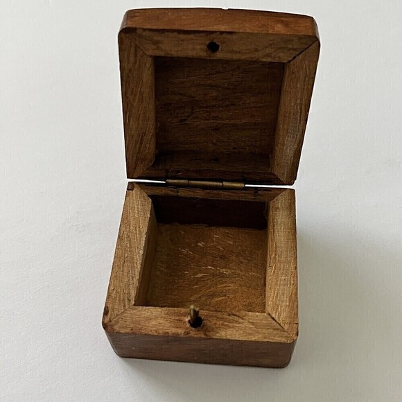 Wooden Inlay Flower Box Leaves Ring Holder Square Small Boho Trinket India Art - Picture 7 of 11